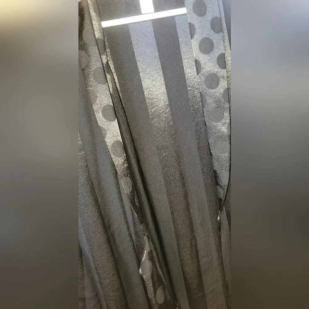 NWOT Victorias Secret Kimono Wrap Robe Black Satin Stripe Polka Dot Medium/Large